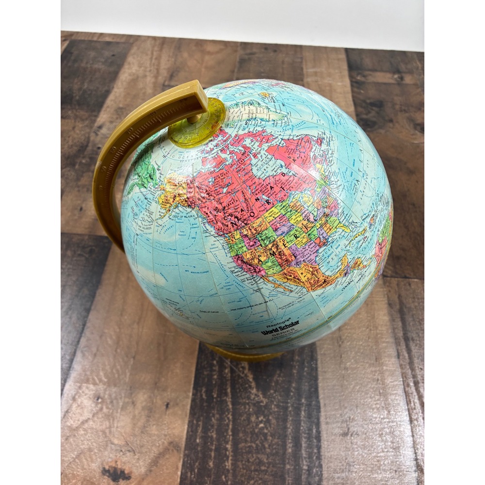 Replogle World Scholar Series Raised Relief Rotating Desk Globe Gold Base USA